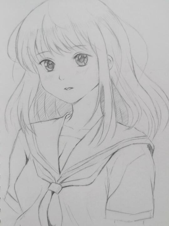 鉛筆畫動漫少女，心靈與自然的美景之旅探索